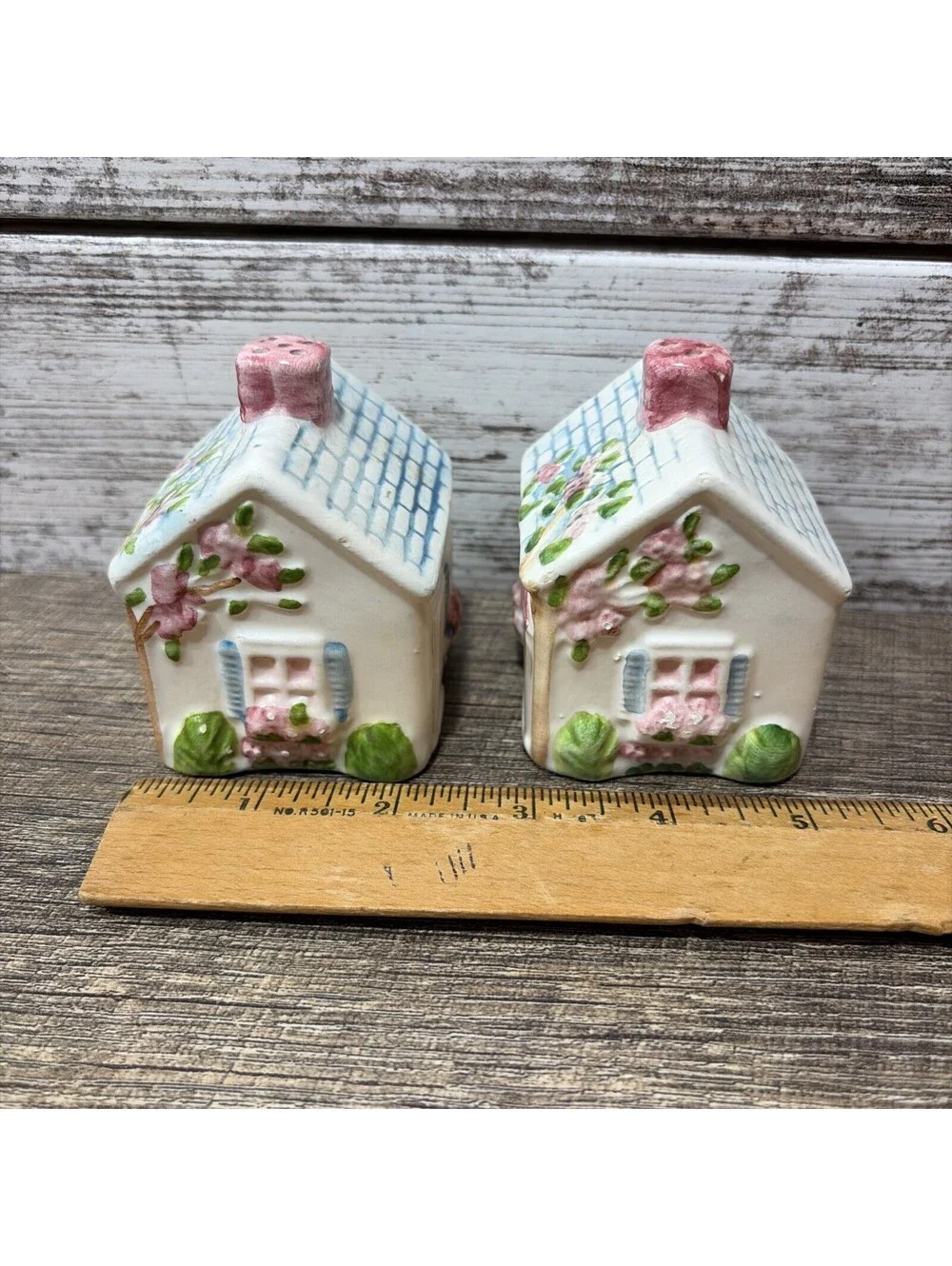 Vintage Our Town Salt & Pepper Shakers Country Cottage House Made In Brazil